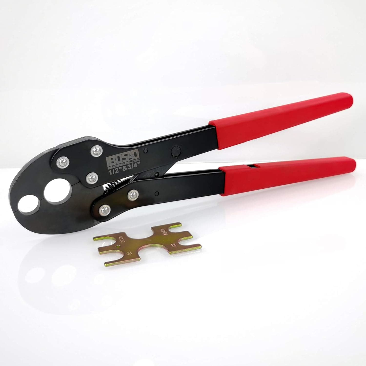 IBOSAD Ratchet Pex Pipe Plumbing Crimping Tool for Copper Crimp Jaw Sets 1/2 inch & 3/4 inch with Go/No-Go Crimp Gauge