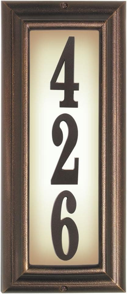 QualArc Edgewood Vertical Lighted Address Plaque In Antique Copper Frame Color