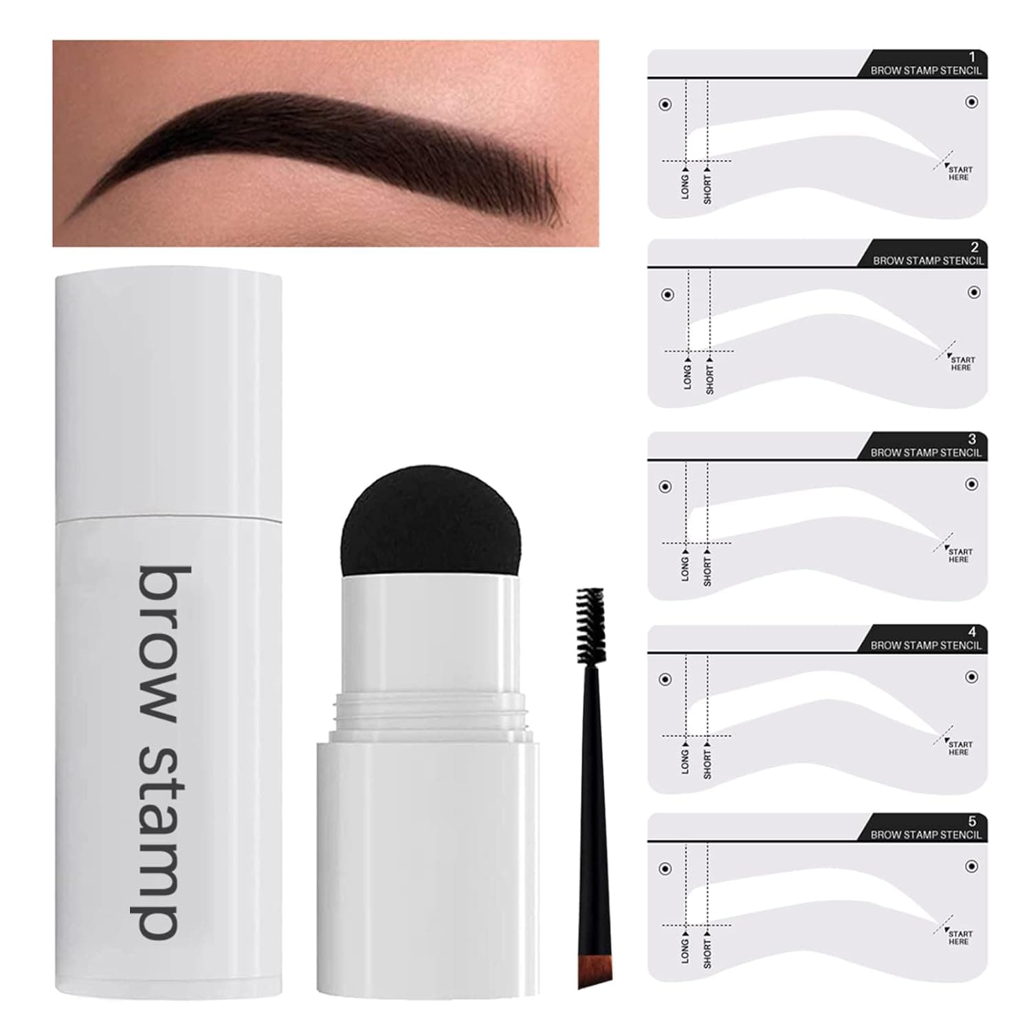 Eyebrow Stamp Stencil Kit Dark Brown Eyebrow Shaper Brow Stamp And Shaping Kit Waterproof Eyebrow Stencil Kit With 5 Pairs Reusable Eyebrow Stencils(Dark Brown)