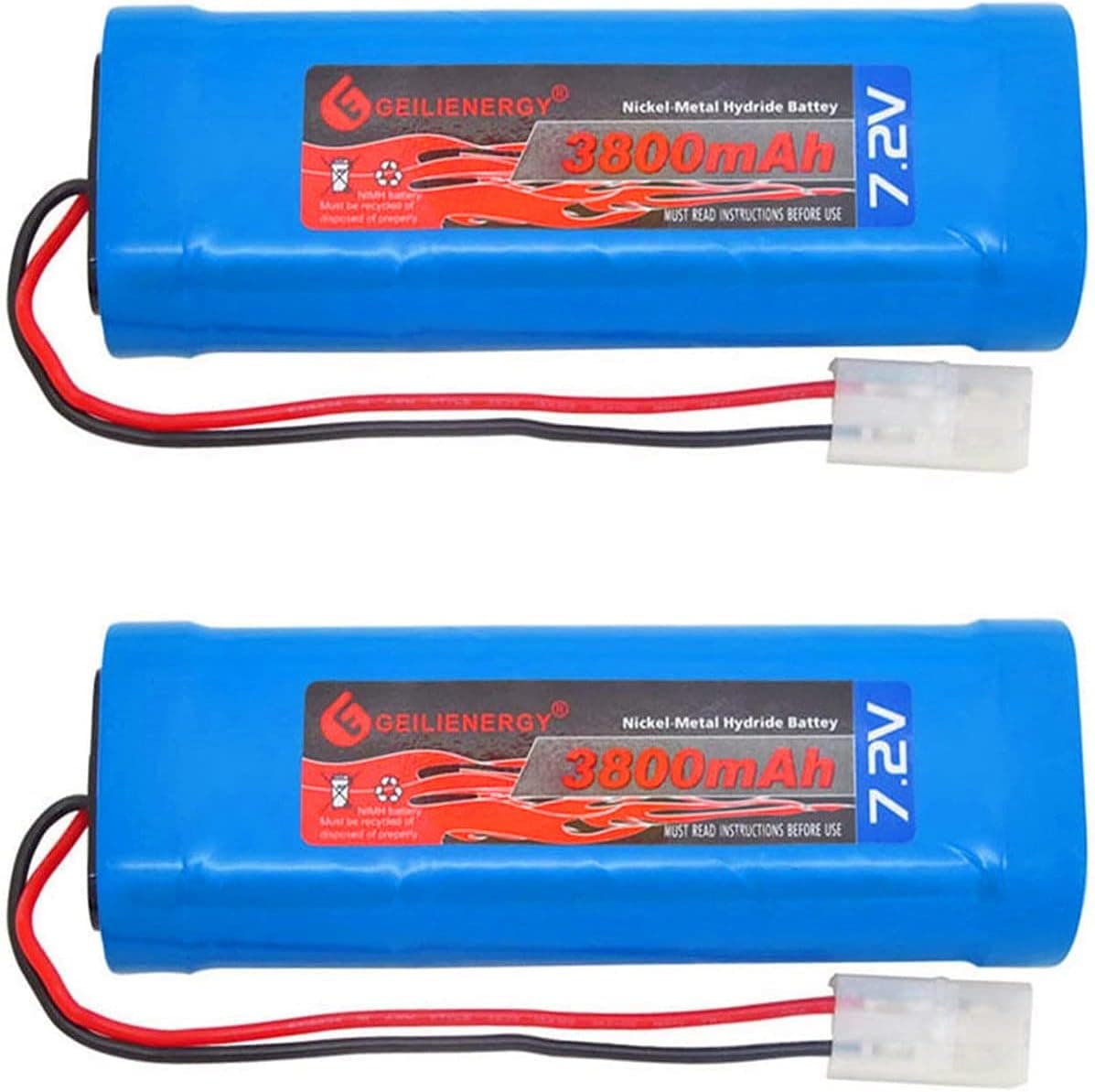 GLEPOWEER 7.2V 3800mAh 6-Cell NiMH Battery for RC Cars Hobby Battery with Tamiya Connector for Car Truck Truggy Buggy Tank Airplane Helicopter Boat Racing (2 Pack)