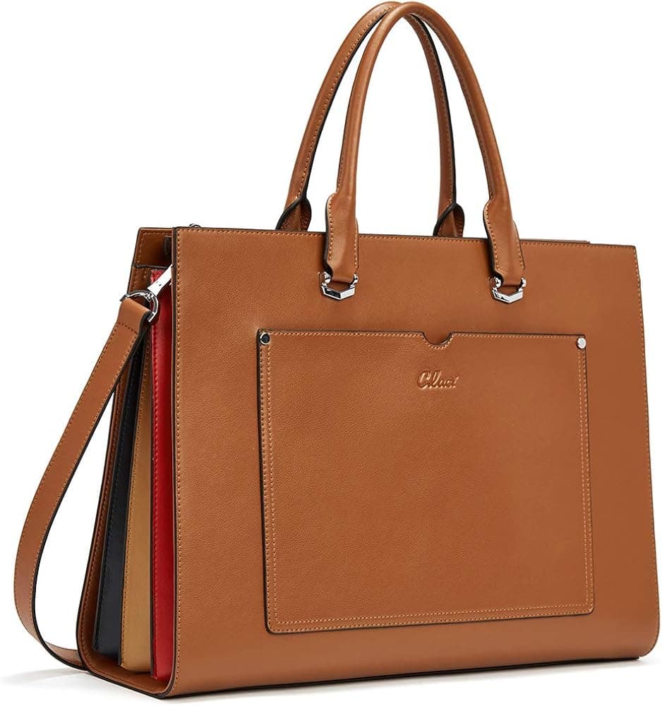 CLUCI Leather Briefcase for Women Laptop 15.6 Inch Slim Business Ladies Work Shoulder Bag