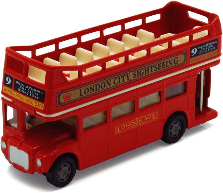 London Double Decker Bus Open Top, Red - Motormax 76008 - 4.75" Diecast Model Toy Car
