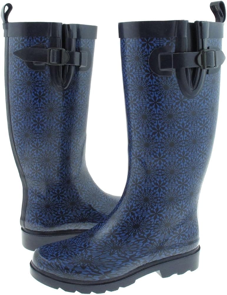 Capelli New York Small Daisy Lace Printed Ladies Tall Rubber Rain Boot