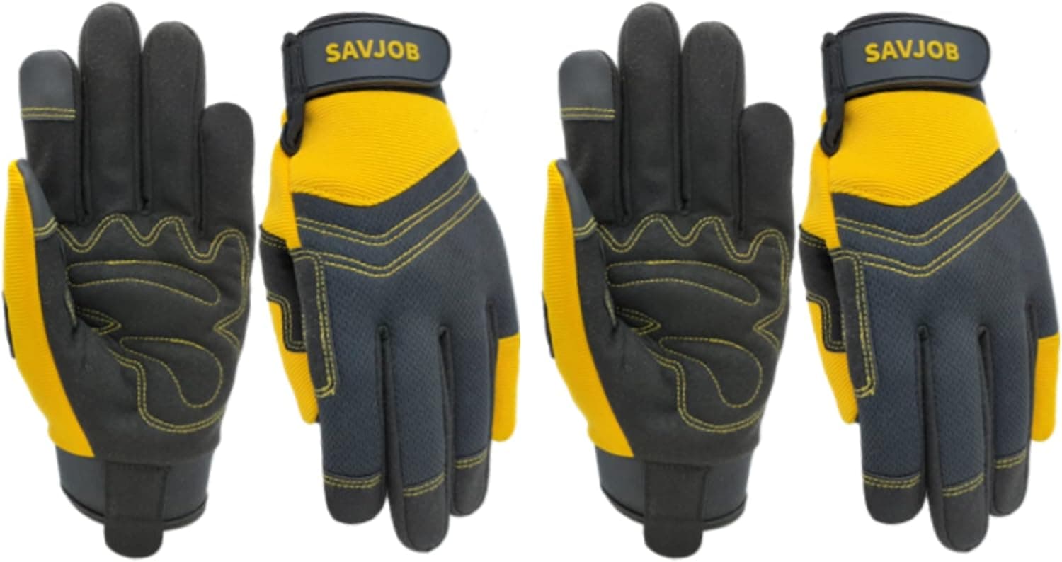 SAVJOB Utility Work Gloves for Men&Women,Synthetic Leather Mechanic Gloves,Outdoor Gloves,Performance Fit,Touchscreen