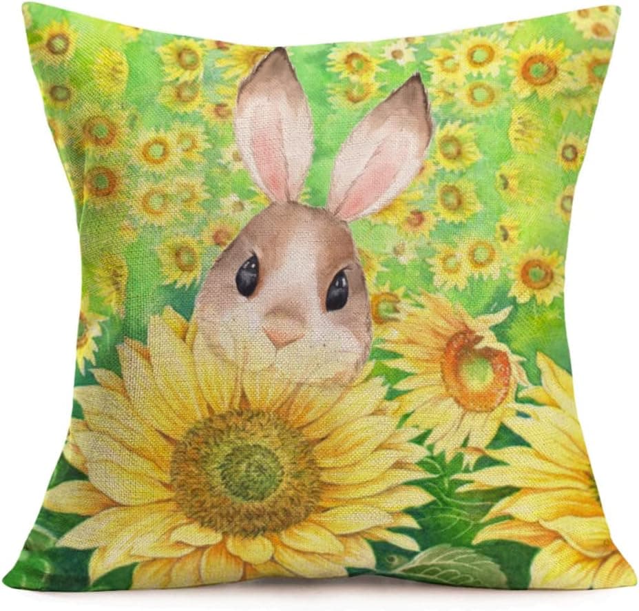Smilyard Smillyard Home Outdoor Pillow Covers Rabbit with Sunflower Floral Decorative Pillow Covers Cute B-1 B-1