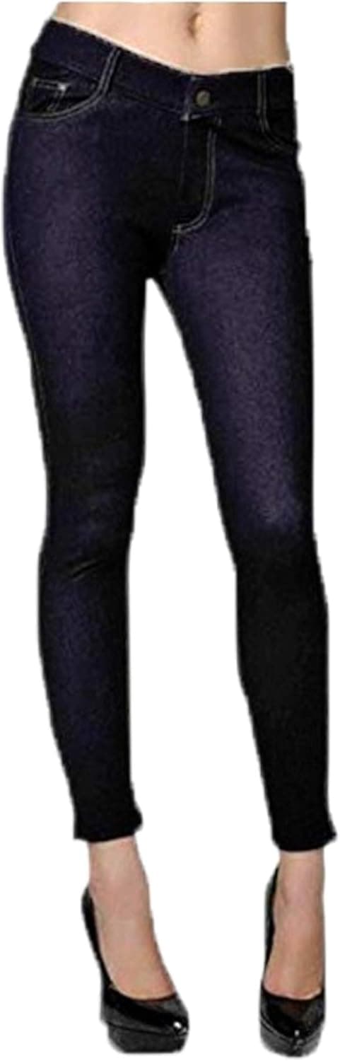 Fashion MIC Womens Cotton Blend Color Jeggings with Orange Stitching (ML, Black)