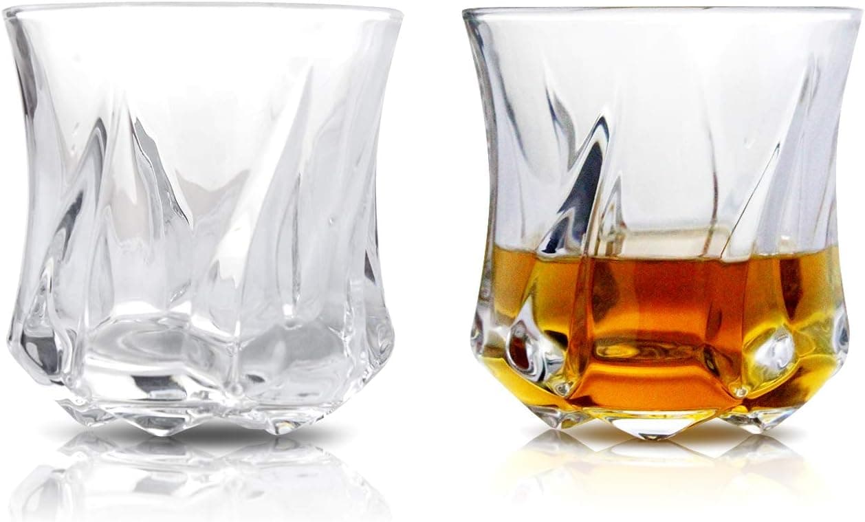 Vongfome Whiskey Glasses Set Whiskey Glass Fashioned Crystal Gift For Boyfriend 2 Pcs (Round)