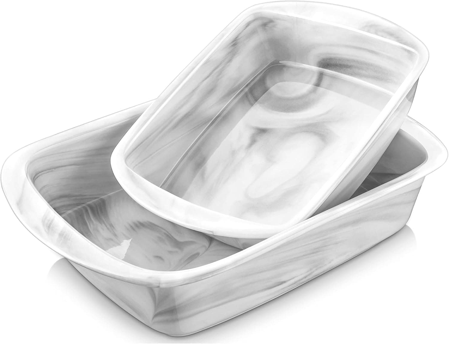 MALACASA Casserole Dish Set, Baking Dishes for Oven, Ceramic Lasagna Pan Deep, Rectangular Baking Pan, Bakeware Set with Handles for Serving Cooking Banquet Family Party Pie Cake, Series BAKE-GREY