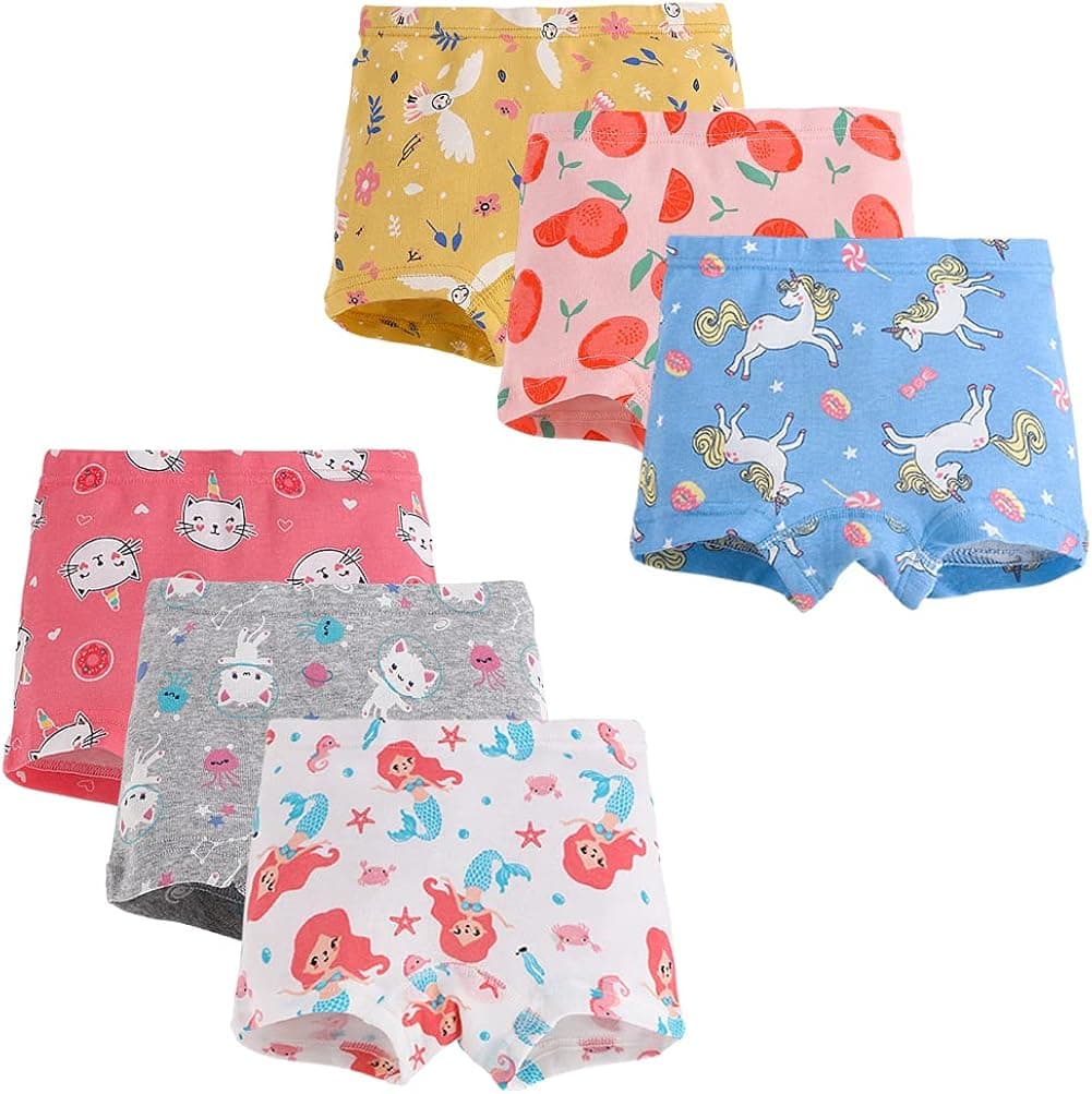 Closecret Kids Series Baby Underwear Little Girls' Cotton Boyshort Panties (Pack of 6)