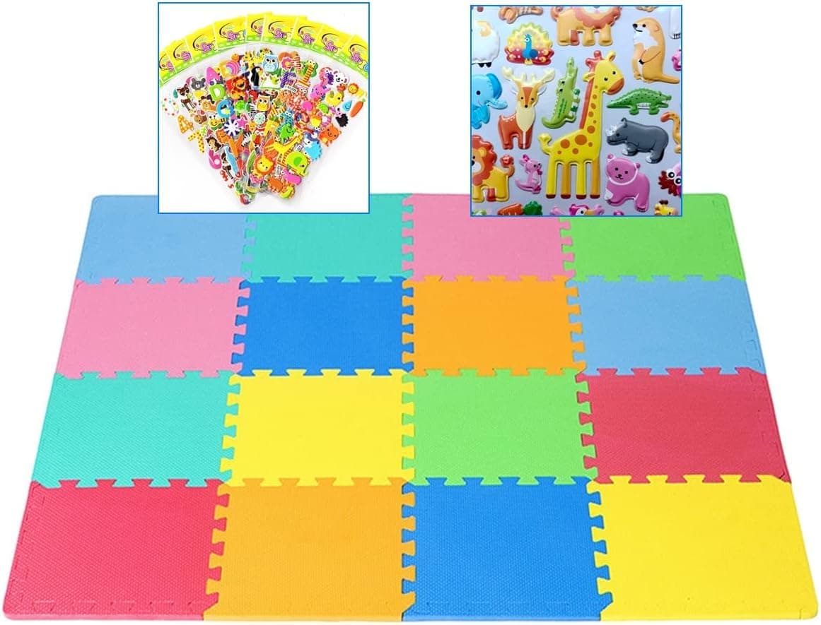Foam Play Mat Soft EVA Foam Interlocking Floor Mats Children Yoga Exercise Puzzle Blocking Board 8 Colors and 16 Tiles