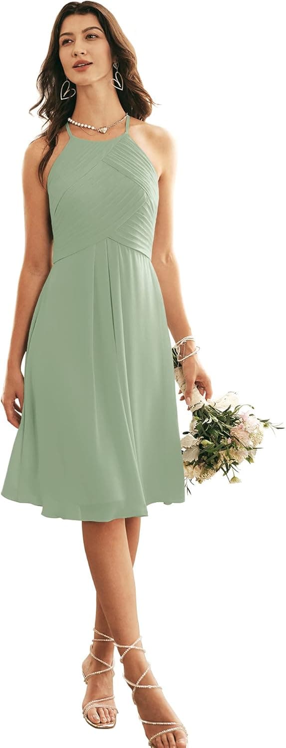 ALICEPUB Halter Chiffon Bridesmaid Dress Short Cocktail Formal Dresses for Women Party