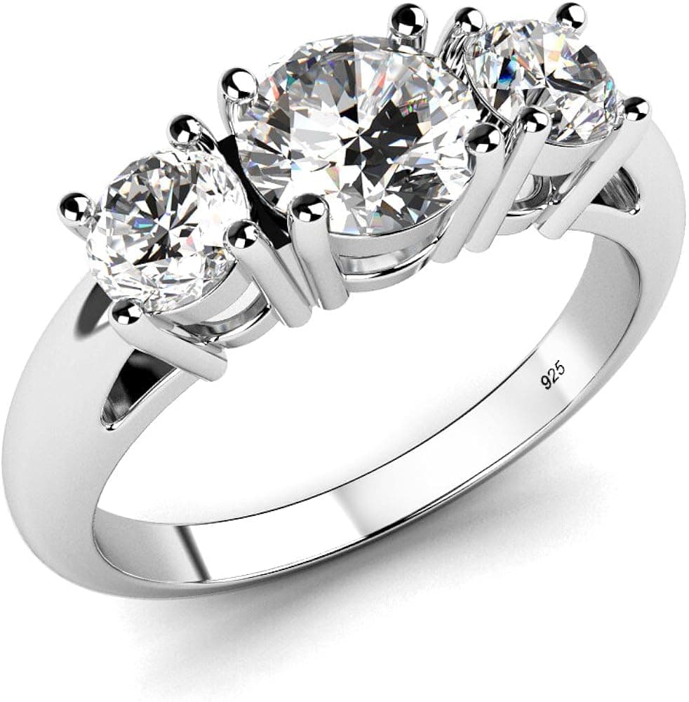 Metal Factory Sterling Silver 925 Cubic Zirconia CZ 3 Stone Engagement Ring