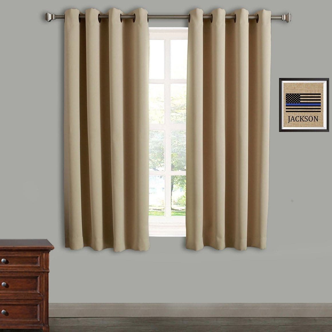 Rose Home Fashion Blackout Curtains Thermal Insulated Room Darknening Draperies 63 Inch Blackout Window Curtain Panels, 2 Pieces Blackout Curtains for Bedroom/Living Room, W52 x L63, Beige