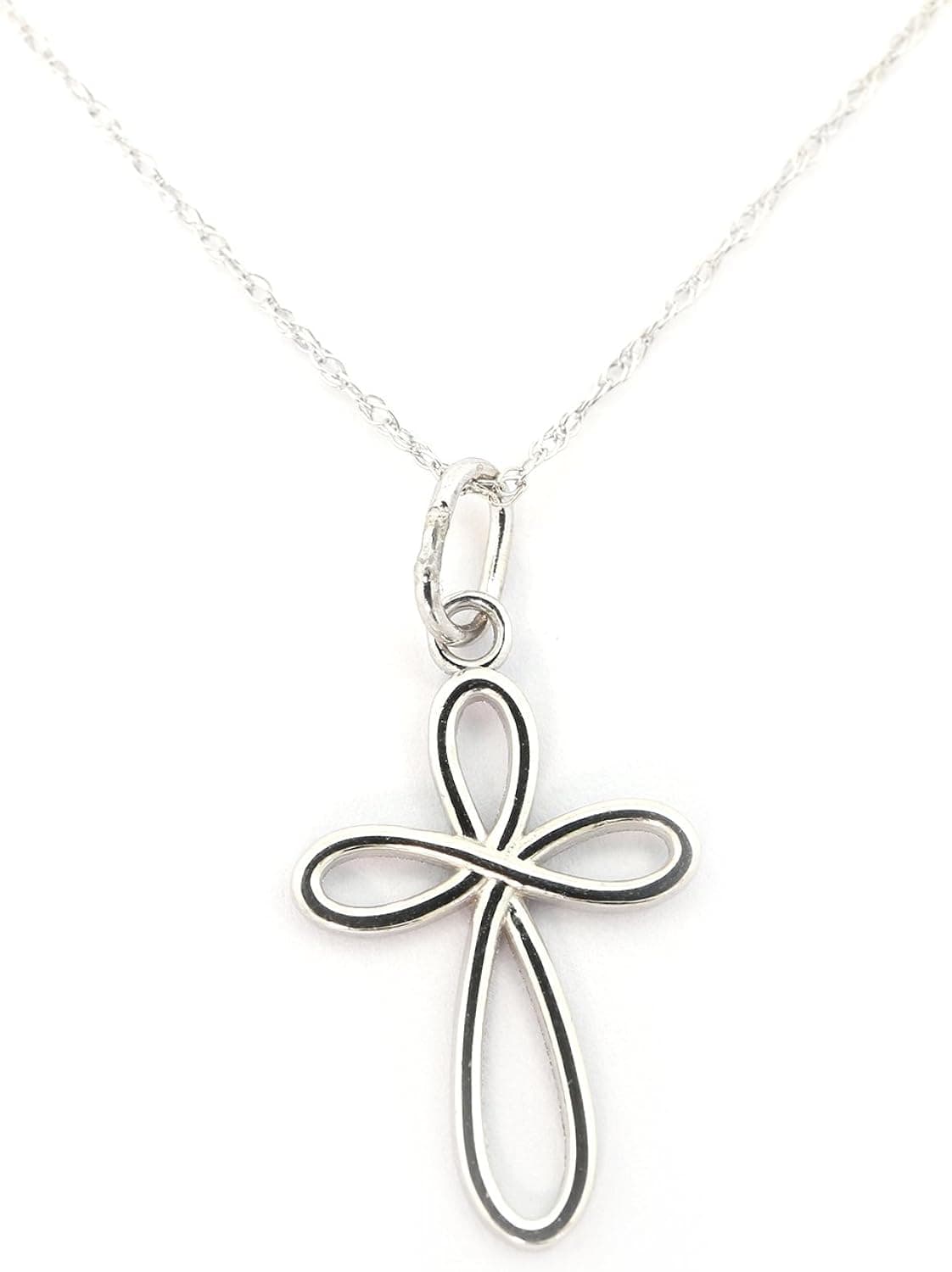 Beauniq 14k White Gold Infinity Open Cross Pendant Necklace