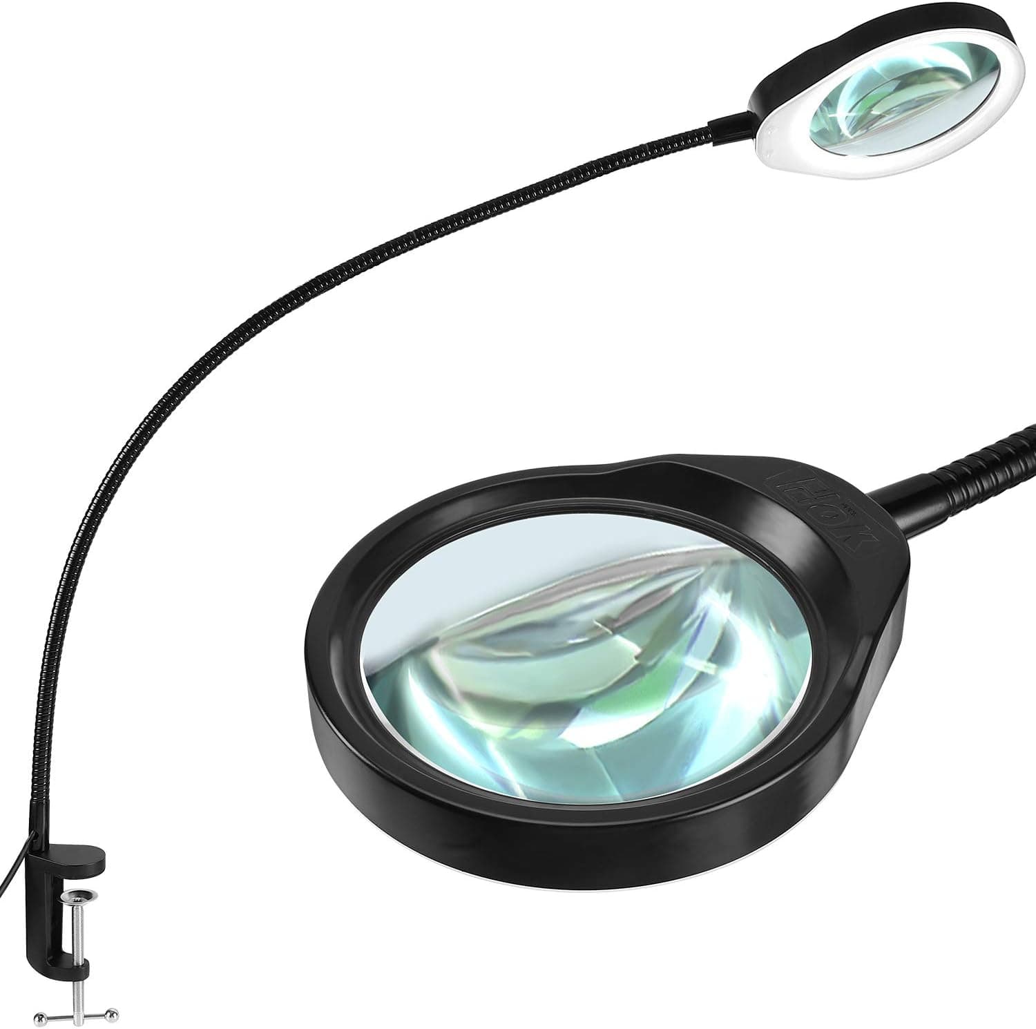 8X LED Magnifying Lamp with Clamp, 5" Large Real Glass Lens, 31" Adjustable Gooseneck, 1200 Lumens Stepless Dimmable Lighted Magnifier with Stand, Desk Light for Repairing Soldering Reading Close Work