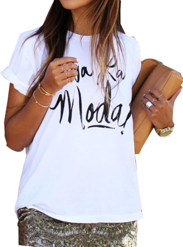 Blooming Jelly Women's Short Sleeve Round Collar Letter Print T Shirt Blouse
