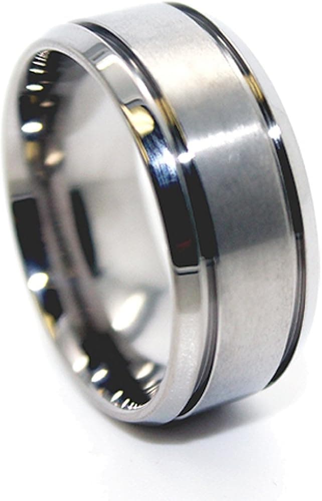 Blue Chip Unlimited 9mm Titanium Satin Center Ring Wedding Band (Available in Sizes 5-17)