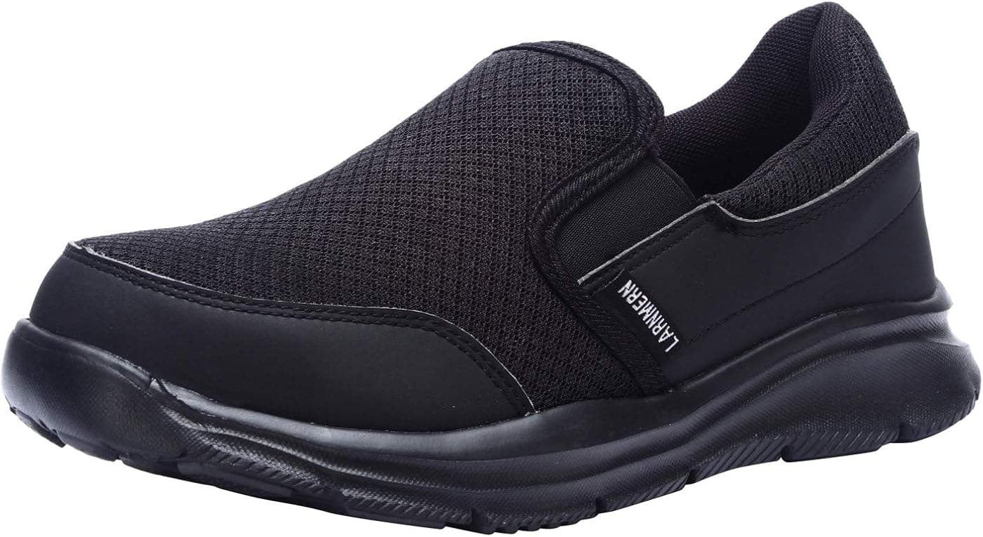 LARNMERN Steel Toe Water Proof Shoes Women, Safety Work Chef Shoes Women Slip-on Shoe Lightweight Breathable Sneakers L8059(8.5 Women, Black)
