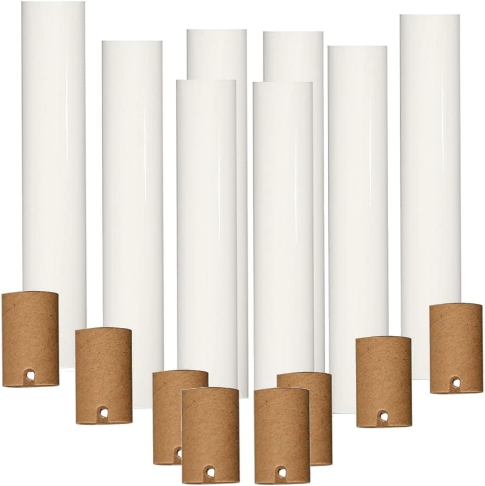 Set of 8 pc 5 Inch Tall White Candelabra Base Thin 3/4" Inner Diameter Chandelier Socket Cover Plus Cardboard Paper Insulators