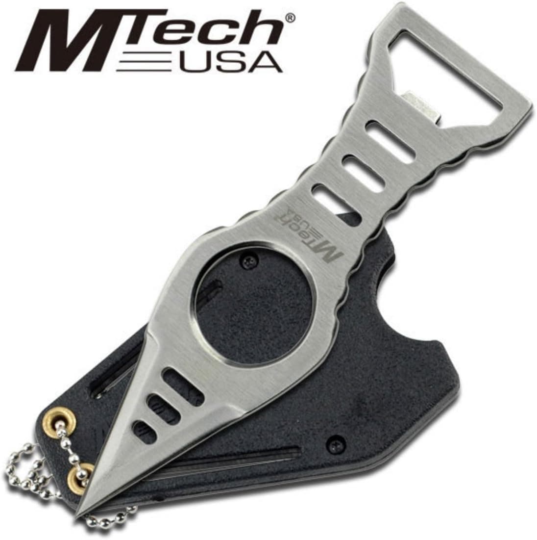 MTech USA MT-20-27S Neck Knife, Silver Double-Edge Blade with Finger Ring, Steel Handle, 4-3/4-Inch Overall
