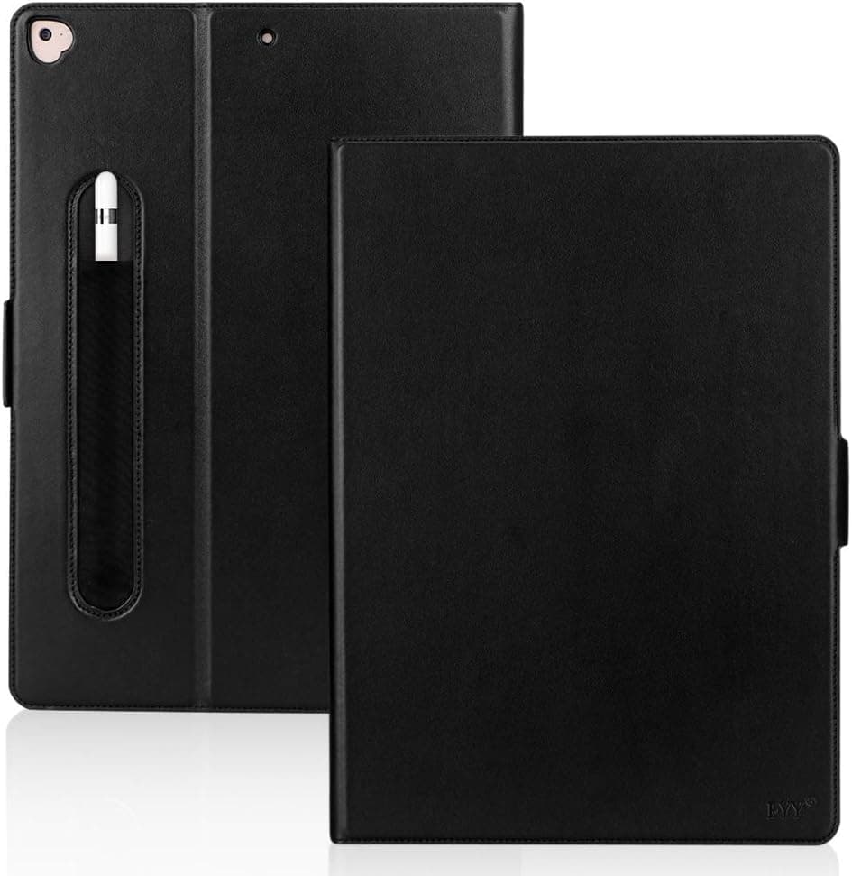 FYY iPad Pro 12.9 Case (Compatible with 2017 and 2015 Model) Handmade Genuine Leather Case with Kickstand Function for Apple iPad Pro 12.9 (Both 2017 and 2015) Black