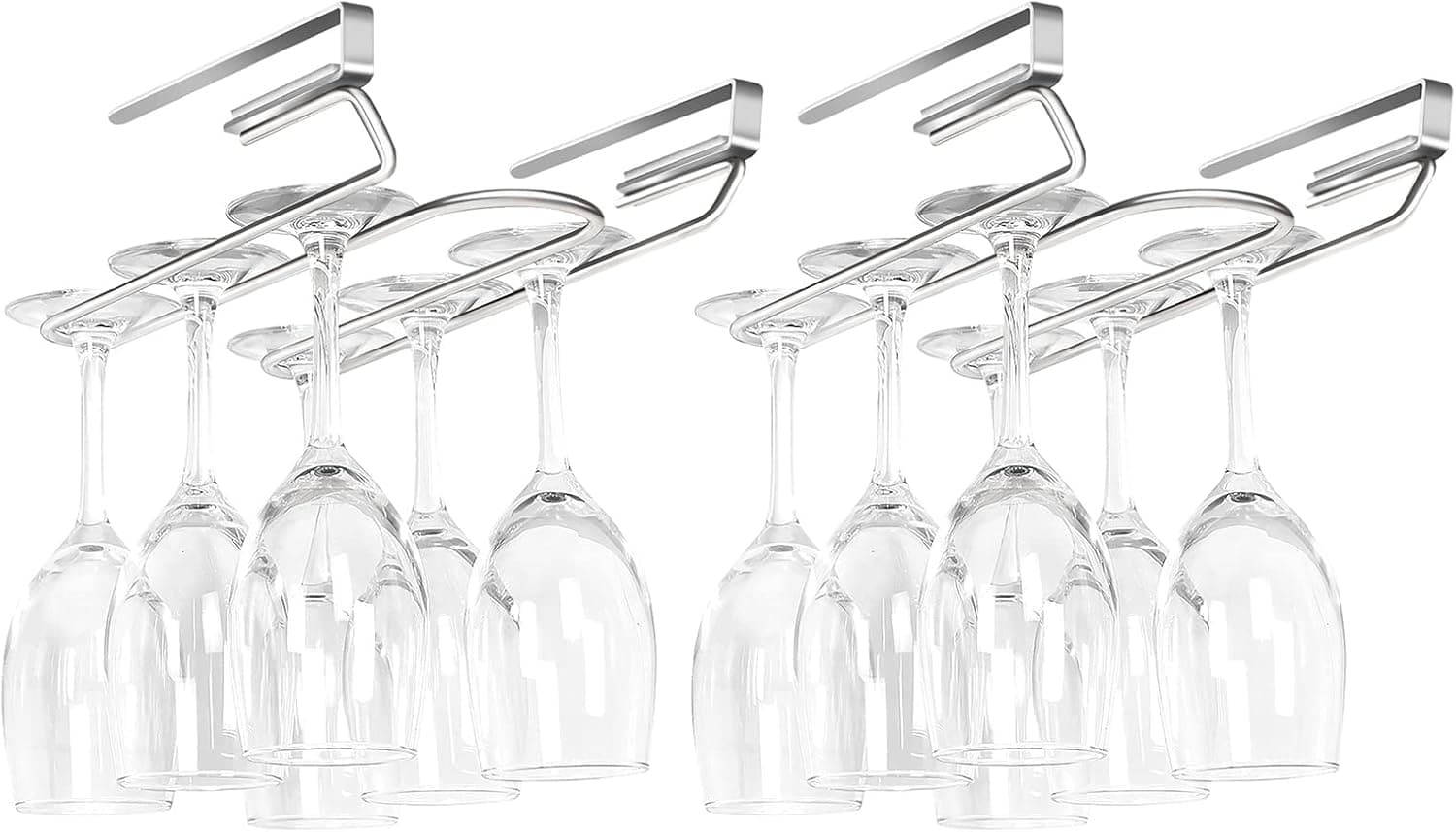 Tiilan Under Cabinet Stemware Rack, Hanging Wine Glass Holder for Kitchen, Bar, Pub - Stainless Steel, 2 Pack