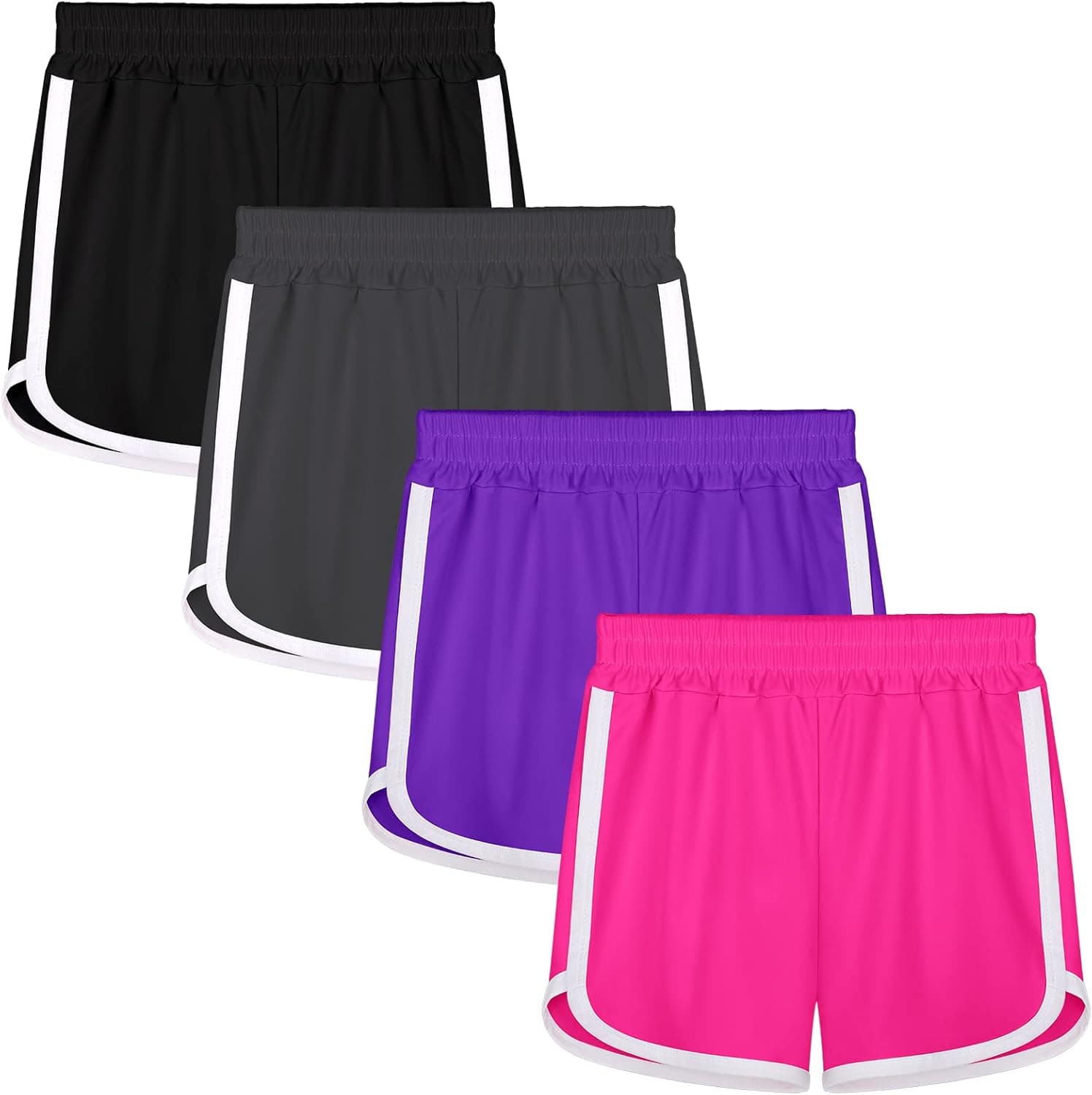 Resinta 4 Packs Girls Running Shorts Quick Dry Kids Athletic Shorts Polyester Active Shorts Workout Dolphin Shorts