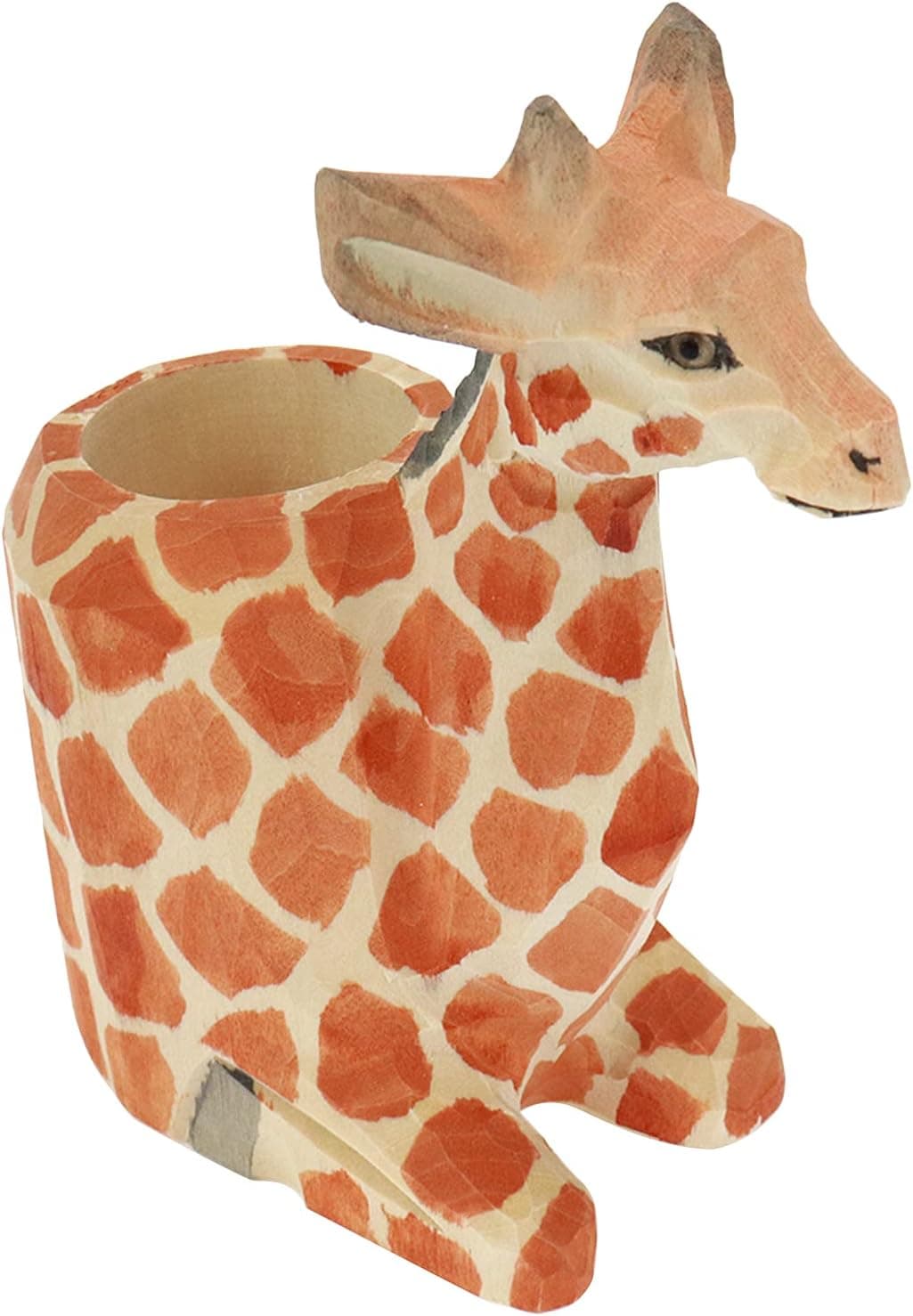 Tsnamay Handmade Giraffe Solid Wood Carving Pen Holder Handicrafts Office Desk Supplies Organizer Pencil Cup