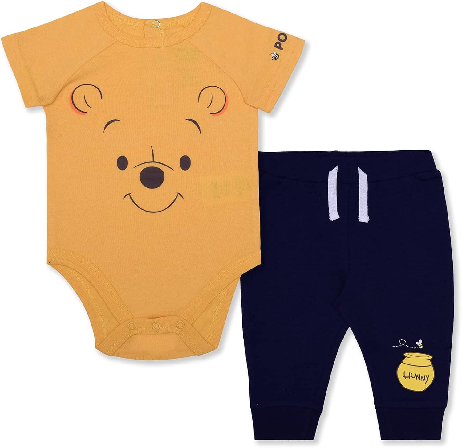 Disney Winnie The Pooh Boys’ Bodysuit and Jogger Set for Newborn and Infant – Navy/Yellow