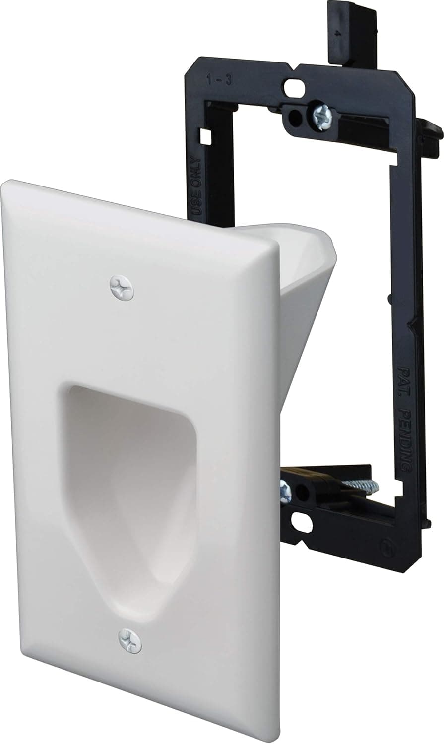 DATA COMM Electronics 45-6001-WH-S 1-Gang Recessed Low Voltage Cable Plate with Bracket - White