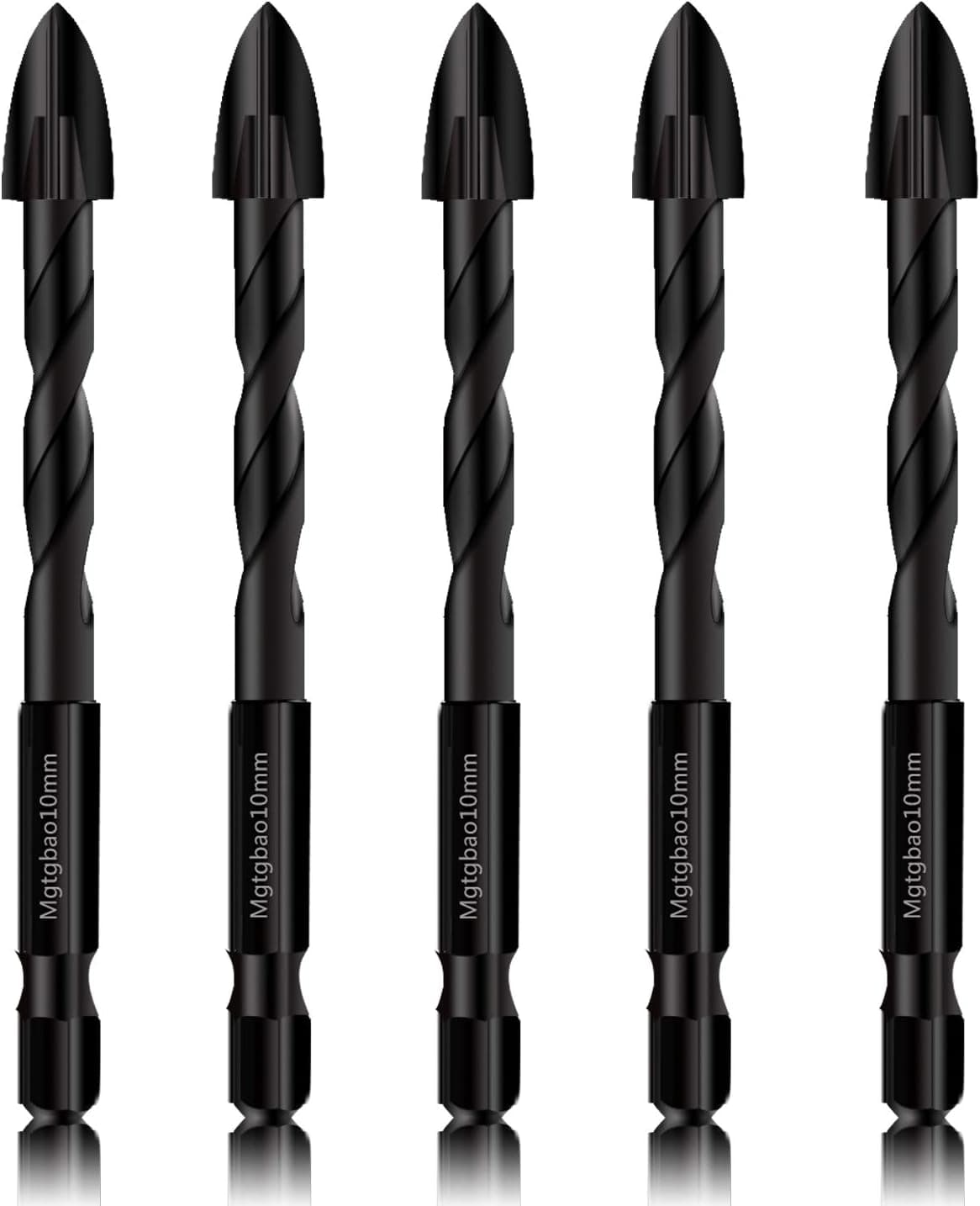 Mgtgbao 10MM Masonry Drill Bits, 5PC 3/8” Concrete Drill Bit Set for Tile,Brick, Plastic and Wood,Tungsten Carbide Tip Best for Wall Mirror and Ceramic Tile.