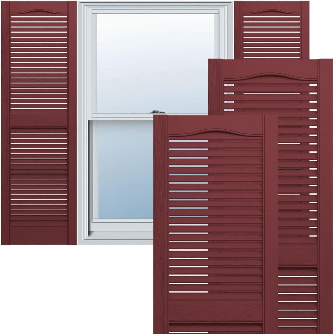 Lifetime Vinyl LL1S12X03100WN Standard Cathedral Top Center Mullion, Open Louver Vinyl Shutters, w/Installation Shutter-Lok's & Matching Screws (Per Pair), 12"W x 31"H, Wineberry