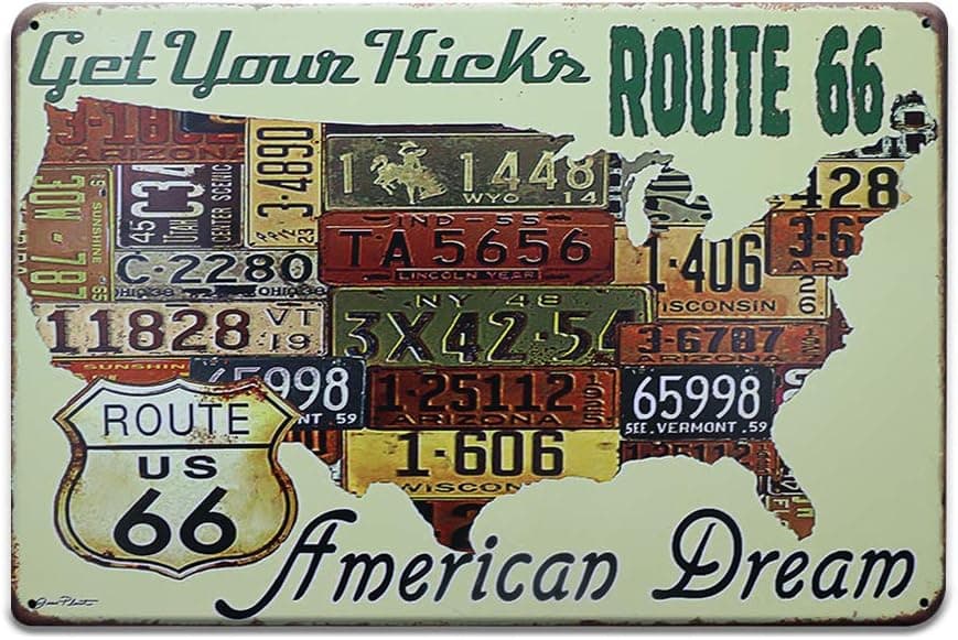 OKSHOPE Route 66 Decor Us Road License Metal Tin Signs,Vintage Metal Tin Sign,Wall Art ,Wall Decoration,8X12 Inche(20cmx30cm)