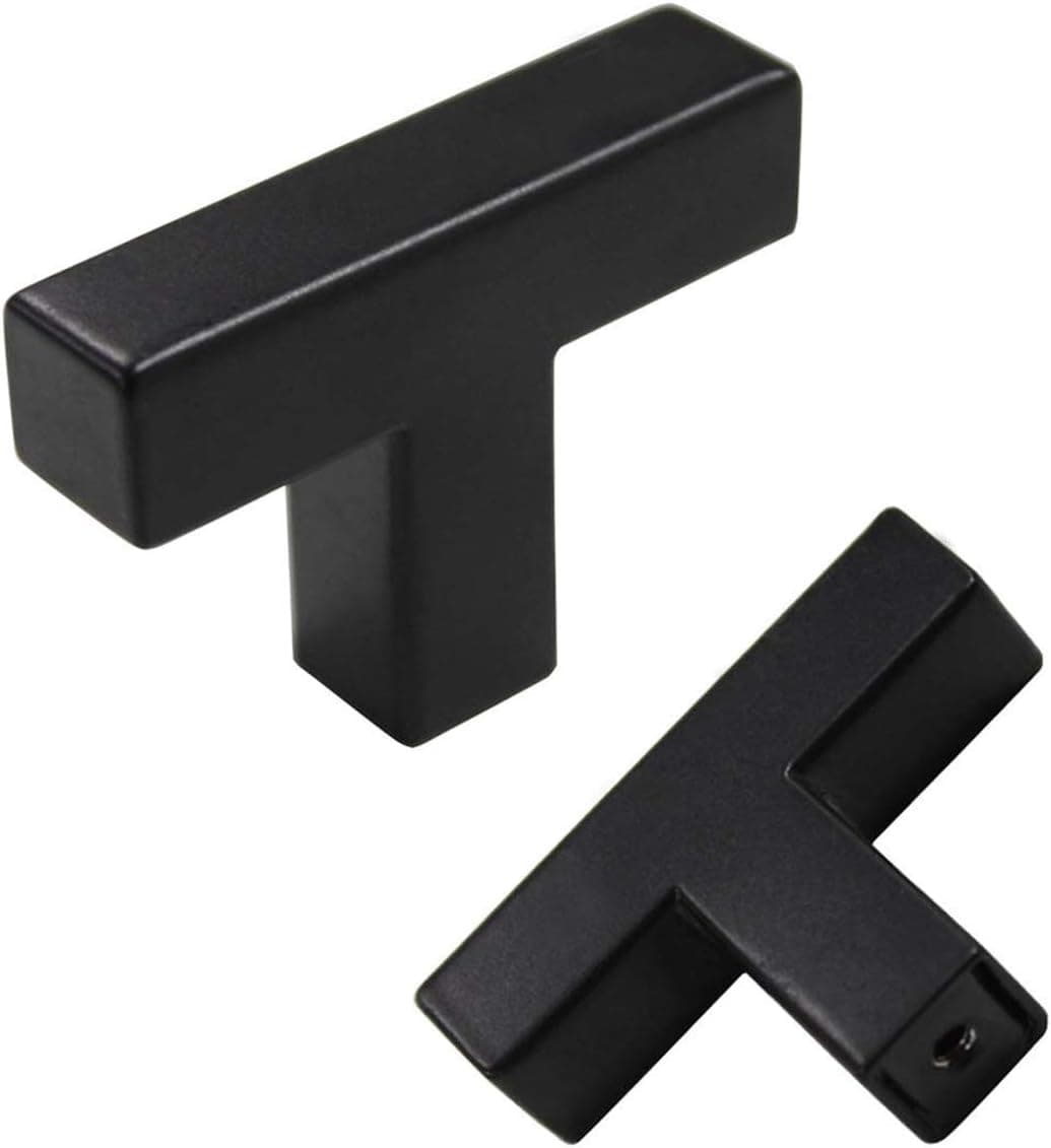 Goldenwarm 10 Pack Black 1/2in Square Bar Cabinet Pull Drawer Handles and Knobs Stainless Steel Single Hole Hardware for Kitchen and Bathroom Cabinets Cupboard 2in(50mm) Overall Length Pull knobs