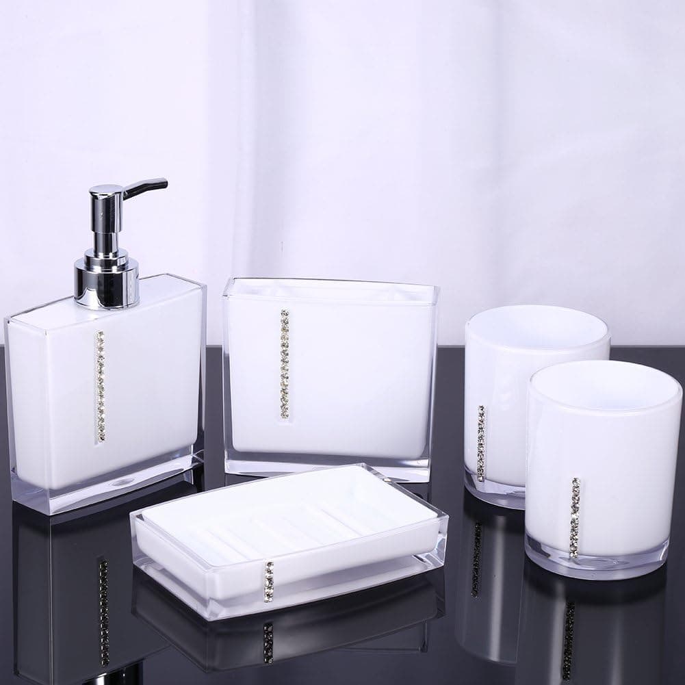 5Set Bathroom Accessory Set, Acrylic Bathroom Accessories Bath with Toothbrush Holder Toothbrush Cup Containe Tumble Soap Dish Liquid Soap Lotion Pump Lotion Dispenser Dispenser Black