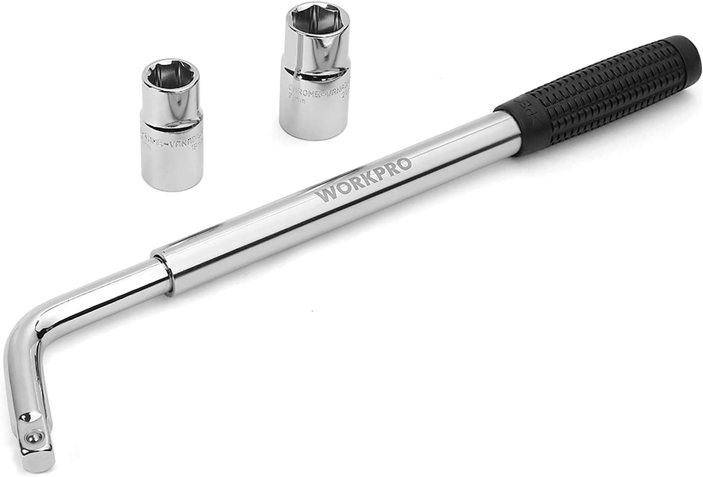 WORKPRO Telescoping Lug Wrench,Wheel Wrench with Standard CR-V Sockets 17/19, 21/23mm