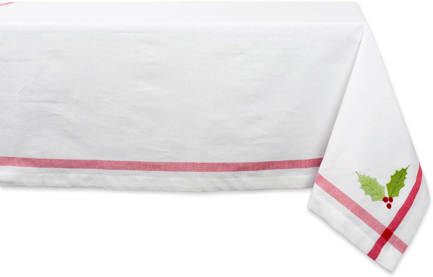 Embroidered Holly Square Tablecloth, 100% Cotton with 1/2" Hem for Holiday, Family Gatherings, & Christmas Dinner (60x84 - Seats 6 to 8)