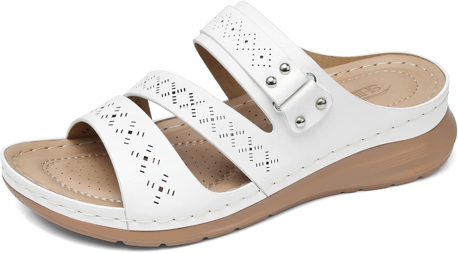 SHIBEVER Wedge Sandals for Women Summer Slip on Slipper Platform Sandals Comfortable Leather Mules Walking Wedge Shoes