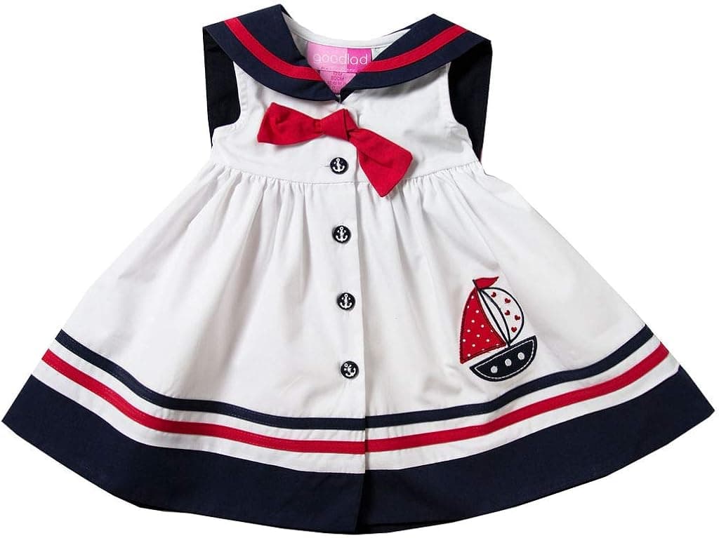 Good Lad Toddler Thru 4/6X Girls White Poplin Nautical Dress with Sailboat Applique