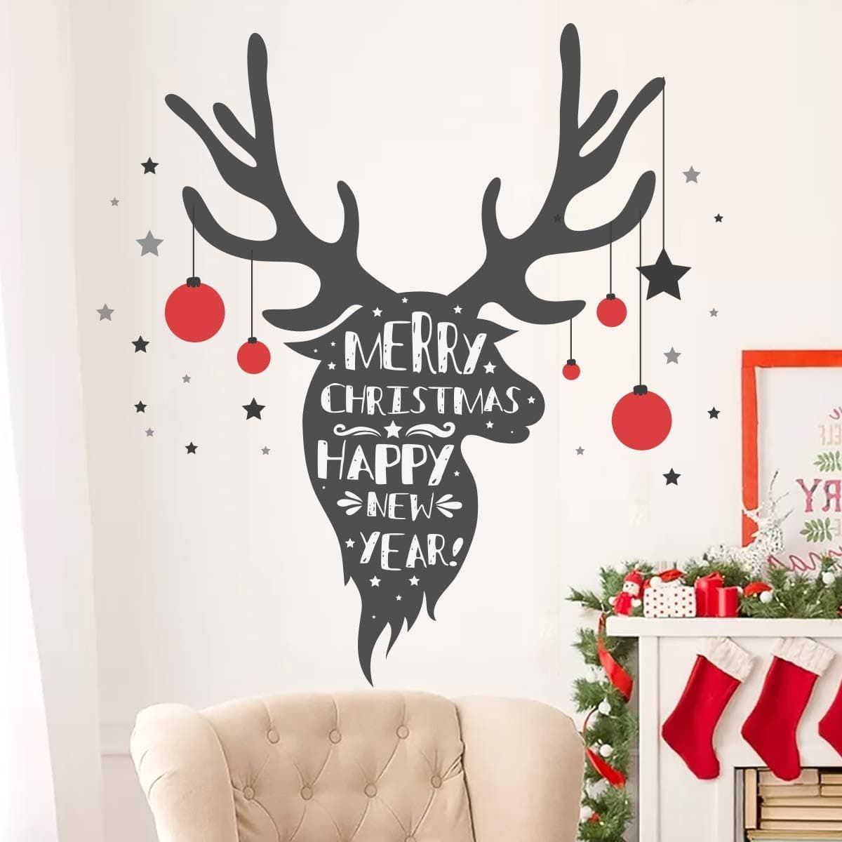 Mailza Christmas Reindeer Decal Wall Stickers Christmas Decorations Removable Art Decor for Merry Christmas Showcase Holidays Xmas Decoration 25 X 35cm /9.8 X 13.8''