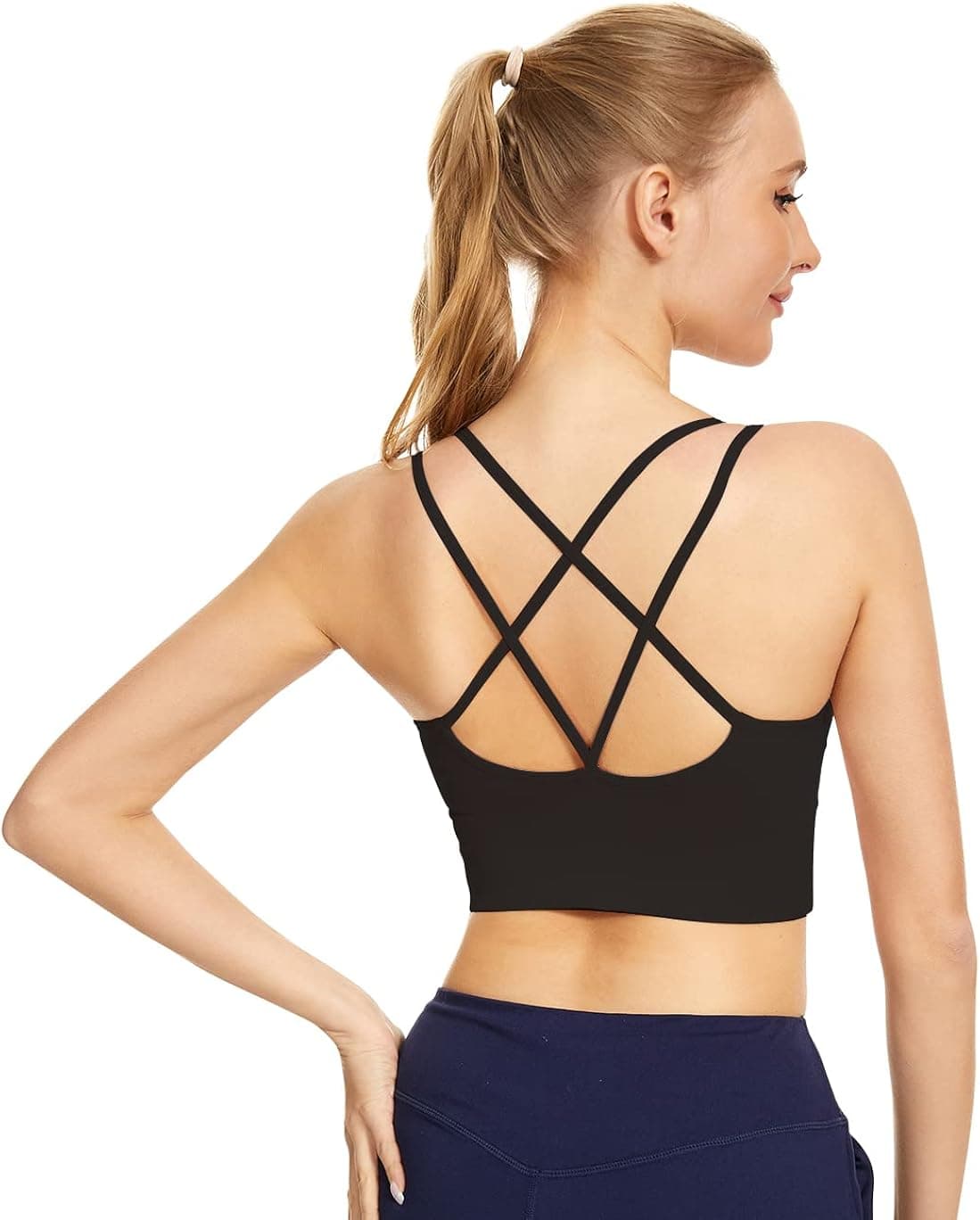 Fourindo 3 Pack Strappy Sports Bra for Women Cross Back Yoga Bras Padded Wirefree Gym Workout Fitness Everyday Bras
