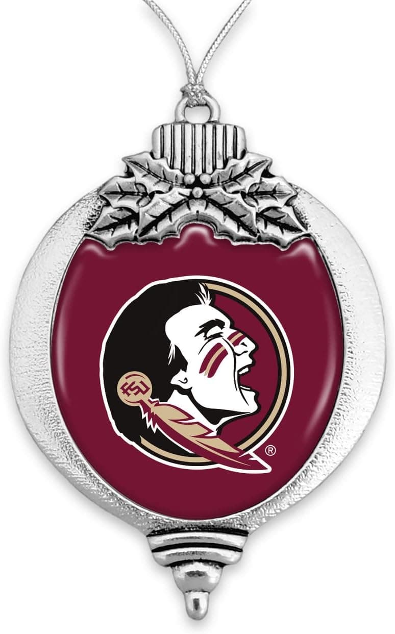 Florida State Seminoles Bulb with Team Logo Silver Metal Christmas Ornament Gift Tree Decoration FSU