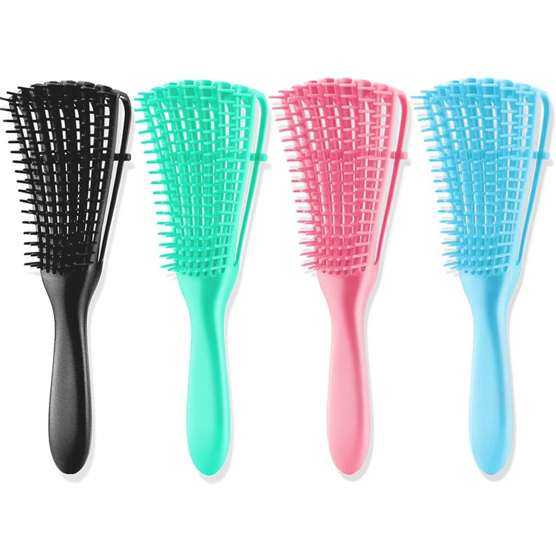 4 Pieces Detangling Brush for Afro America/African Hair Textured 3a to 4c Kinky Wavy/Curly/Coily/Wet/Dry/Oil/Thick/Long Hair, Knots Detangler Easy to Clean (Black,Green, Pink,Blue)