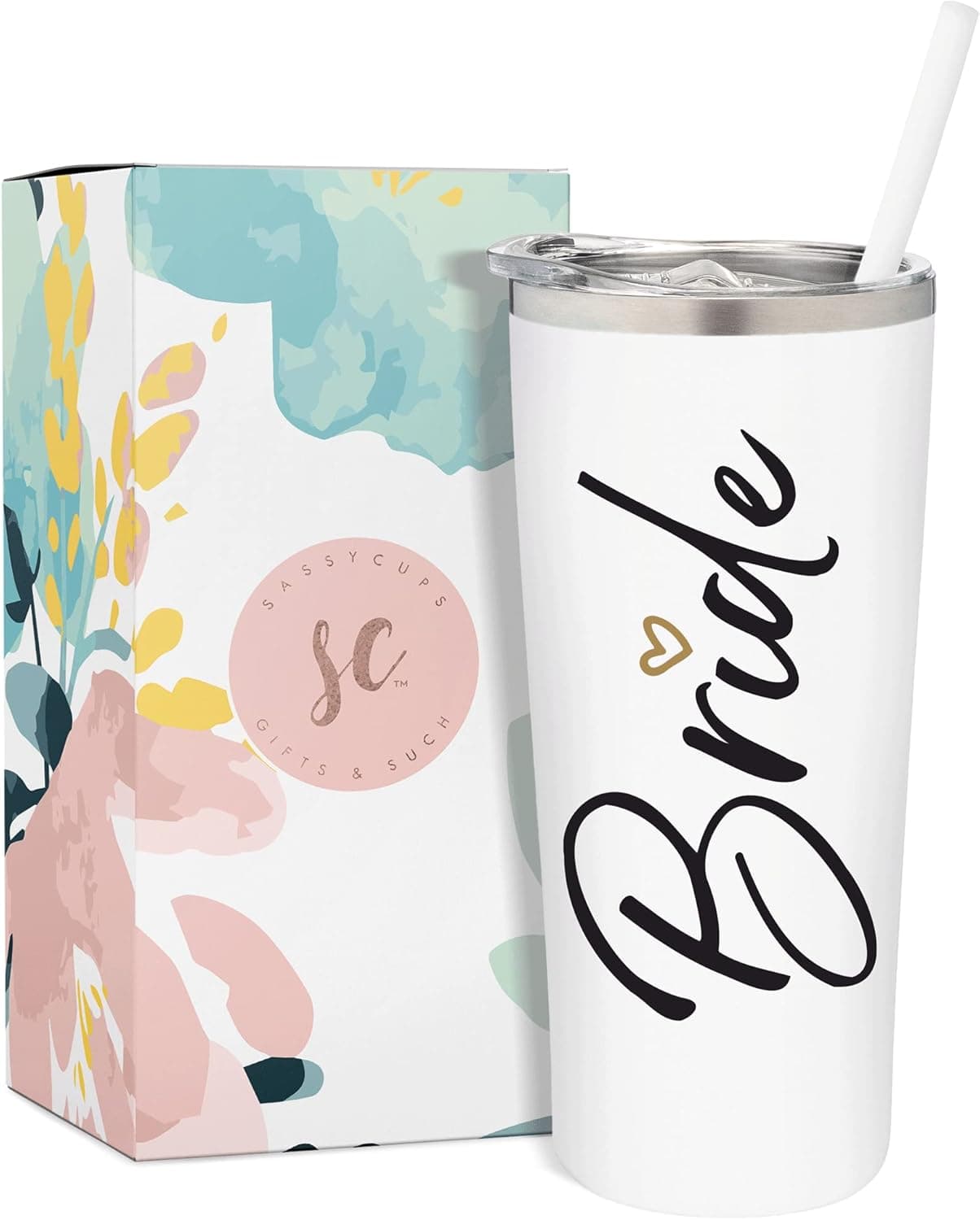 SassyCups Bride Tumbler Cup | Vacuum Insulated Stainless Steel Drink Cup with Straw for Bride to Be | Engagement Glass | Newly Engaged Travel Mug | Future Mrs Bachelorette Cup (22 Ounce, White)