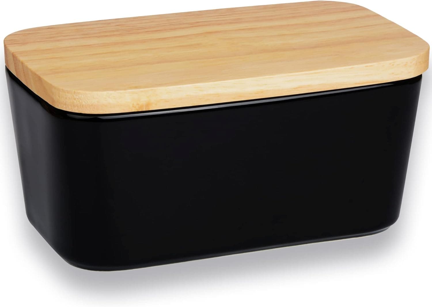 Butter Dish with Knife, Porcelain Butter Dishes with Lid, Large Butter Keeper with Double Layer Sealing Silicone and Stainless Steel Knife (Black)