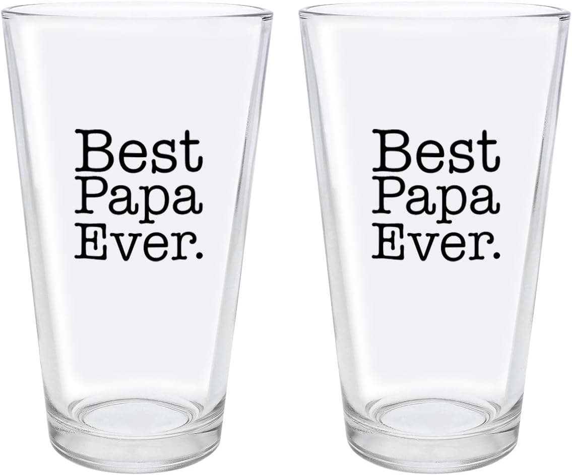 Grandpa Gift for Papa Best Papa Ever Pint Glasses 2-Pack Pint Glass Set Clear