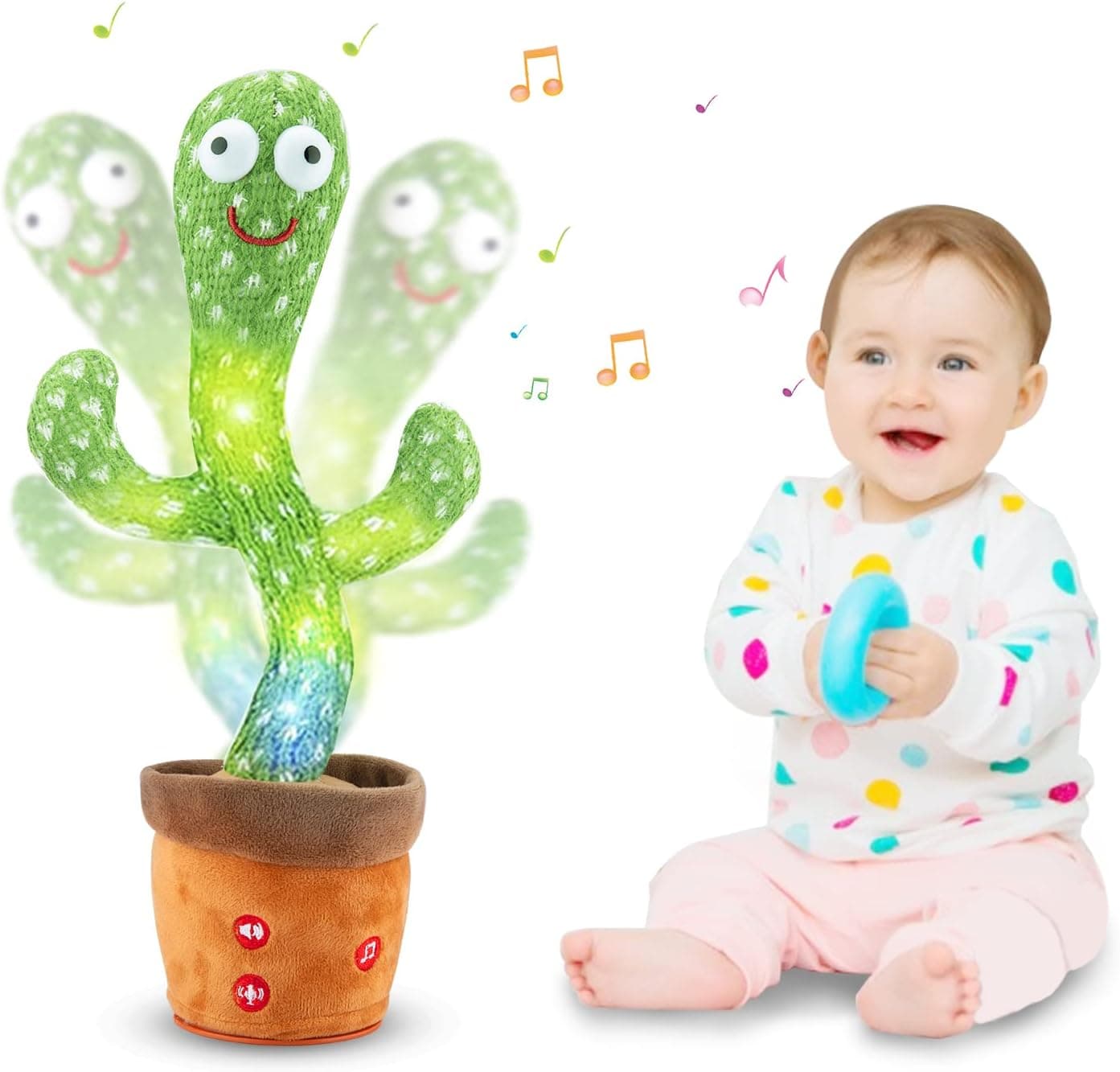JOOSEN Dancing Cactus Toy Mimicking Talking Cactus Adjustable Volume Singing Cactus Embroidery Buttons Repeating What You Say with Wriggle Lighting, Recording Cactus Soft Plush Baby Toy Funny Toy
