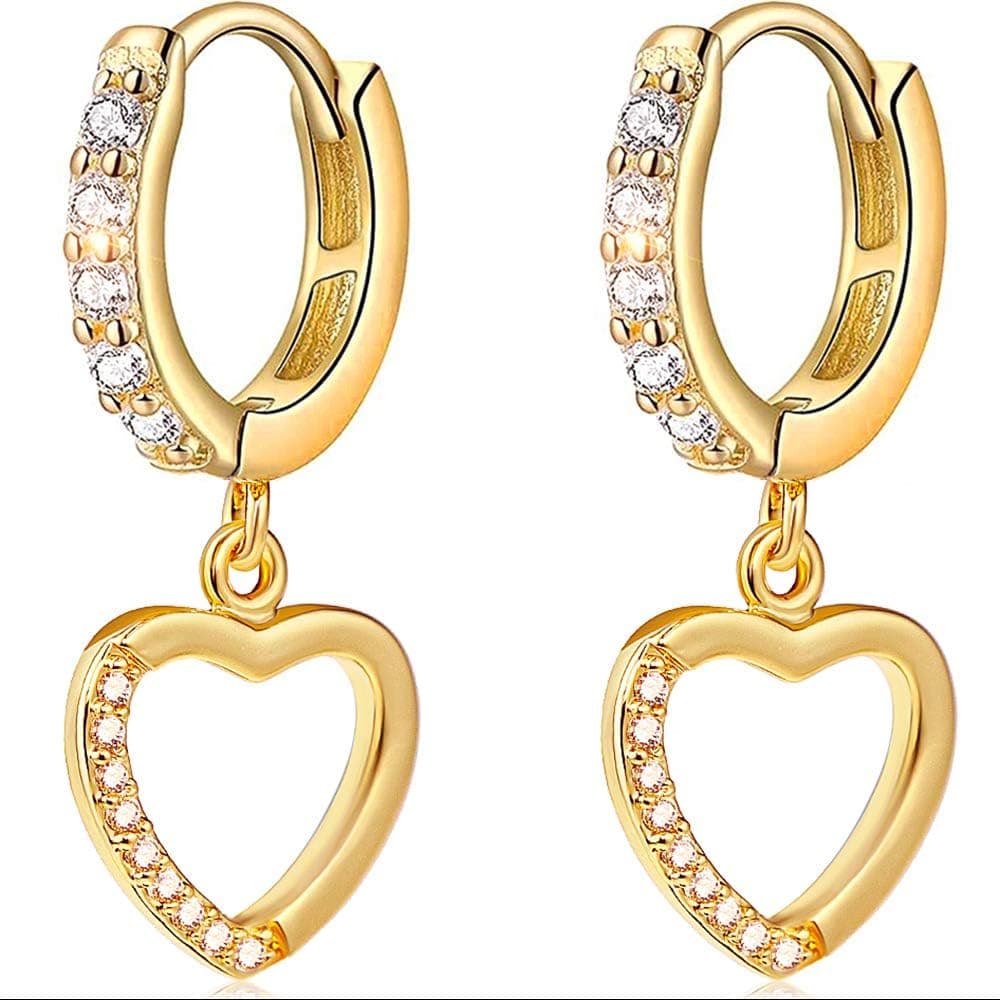Suyi Huggie Hoop Earrings Heart Cubic Zirconia Dangle Cuff Earrings Gift for Her