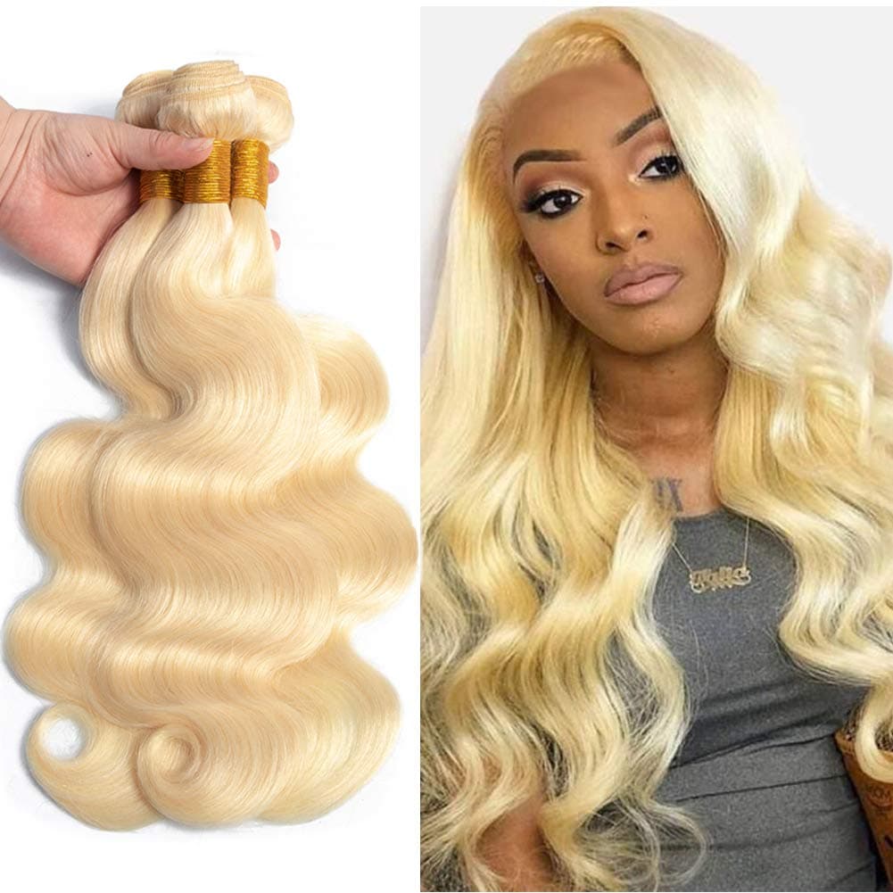613 Body Wave Bundles Blonde Human Hair Weave Peruvian Remy Hair Extensions 3/pcs Weft (182022inch, 3 bundles)