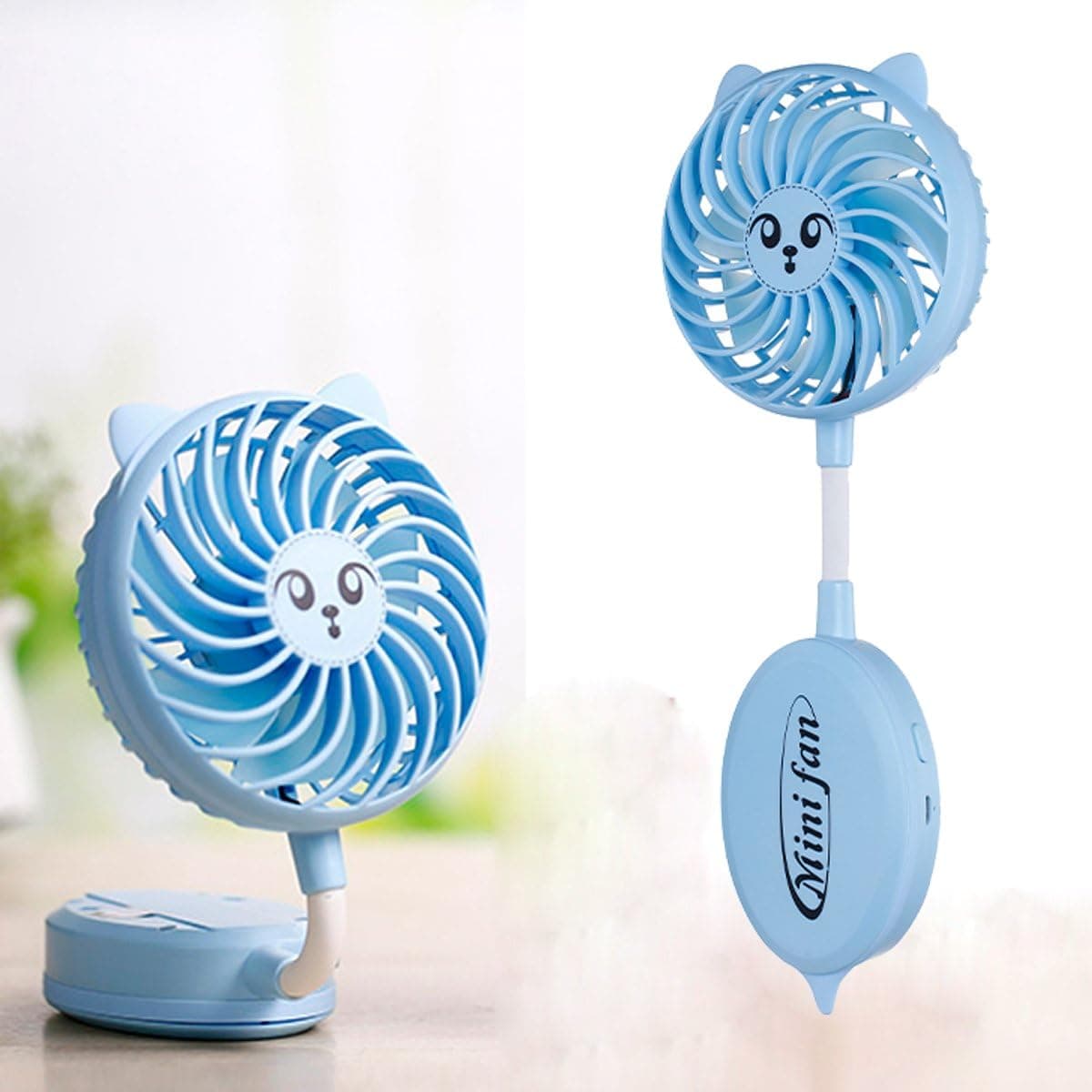 LUXXIO Mini Personal Cooling Handheld Fan - Cordless USB Rechargeable Battery with 2 Speeds - Portable Folding Electric Desk Fans for Women Men Kids Outdoor Traveling Fishing Camping (Blue)